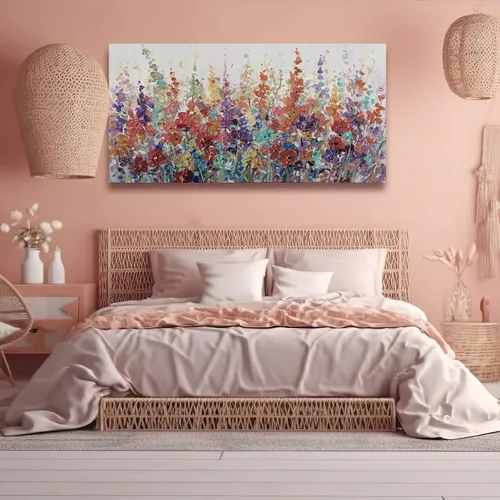 Vista 2 de XIANSHOU Arte de pared rosa y dorado con textura de flores para dormitorio, sala de estar, oficina, habitación de niñas, decoración de pared, 29 x