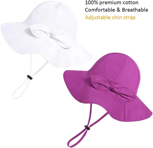 Vista 23 de Sombrero de sol para bebé niña con UPF 50+ sombrero de playa ajustable para exteriores con ala ancha