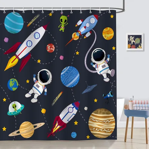 Vista 11 de Cortina de ducha Bonhause para niños ABC, linda decoración educativa del alfabeto animal para baño de niños pequeños, 72 x 72 pulgadas, tela