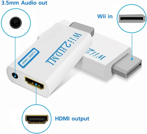 Vista 6 de Convertidor Wii a HDMI, Wii2 a HDMI para salida de audio de video HD con conector de audio de 0.138 in, compatible con todos los modos