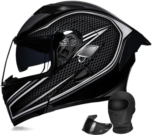 Vista 5 de Casco modular de motocicleta de cara completa aprobado por DOT con protector solar de doble visera, sistema de ventilación múltiple, forro lavable