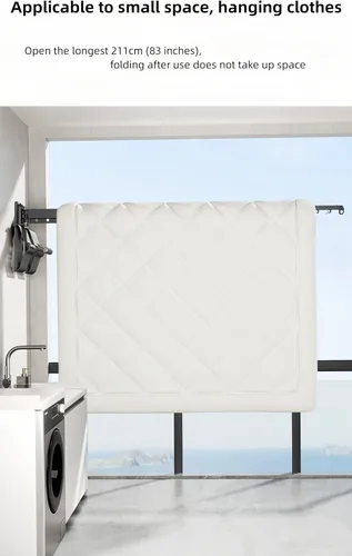 Vista 8 de Estante de ropa montado en la pared, estante de secado de ropa plegable extendido para dormitorio y baño, estante de secado de ropa elástico