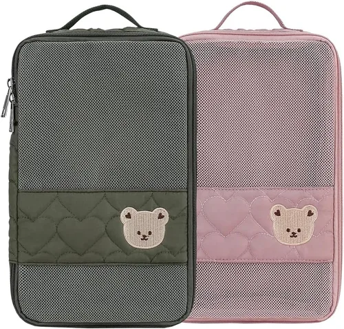 Vista 12 de Bolsas Organizadoras para Pañales de Bebé - Pack de 2 Bolsas Colgantes Impermeables con Diseño de Oso Lindo en Malla, Bolsas Reutilizables, Lavables