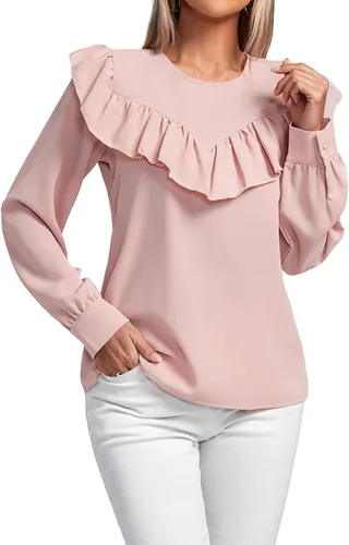 Vista 4 de LYANER Blusa de manga larga con cuello redondo y volantes para mujer