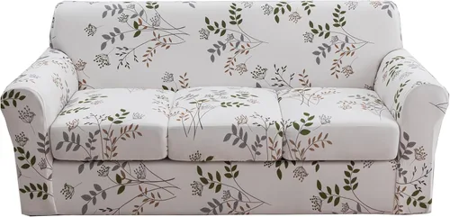 Vista 66 de KRFOONN Funda de sofá de 4 piezas con estampado para sofás de 3 cojines, funda elástica con 3 fundas de cojín separadas, protector de muebles