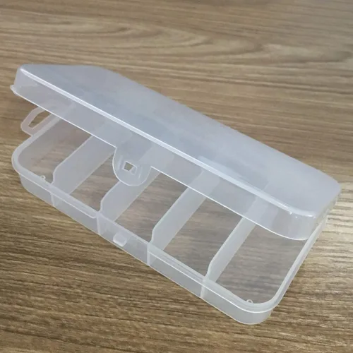 Vista 6 de Caja de accesorios de aparejos de pesca de plástico transparente visible, portátil, multifuncional, 5 compartimentos, organizador de hallazgos