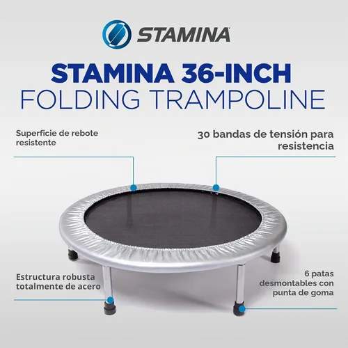 Vista 2 de Stamina 36" Foldable Mini Trampoline Rebounder for Adults with Smart Workout App, Black - Portable Fitness Equipment for Home Gym, Cardio and
