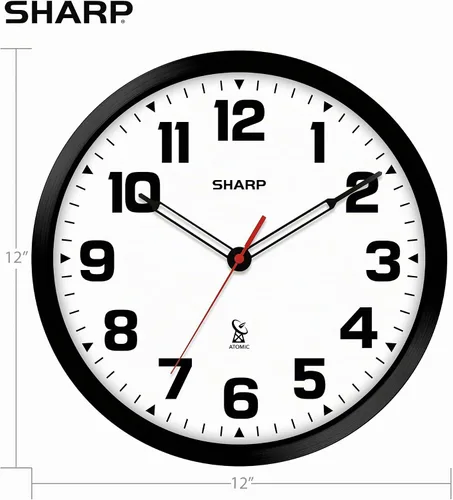 Vista 4 de Sharp - Reloj de pared atómico de 12 pulgadas, funciona con pilas, color blanco con marco negro