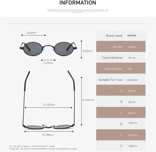 Vista 4 de kimorn Gafas de sol pequeñas redondas marco de metal ovaladas colores caramelo Unisex gafas de sol K0577