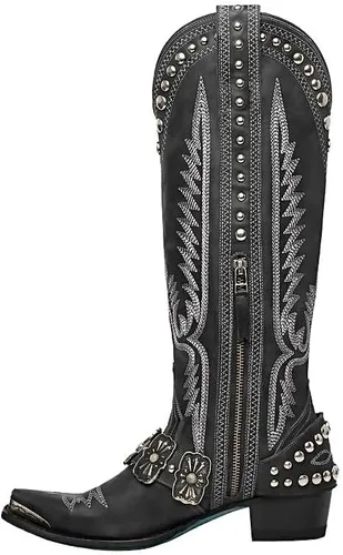 Vista 3 de Jiemifu - Botas vaqueras vintage de tacón medio, botas vaqueras para mujer, botas occidentales para mujer, botas puntiagudas de moda para todas