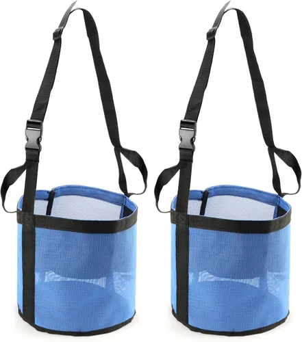 Vista 9 de QWORK Paquete de 2 bolsas de alimentación para caballos para grano, alimentador de grano de malla duradera con correa ajustable, cómoda almohadilla