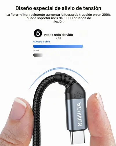 Vista 4 de Cable de carga USB C a USB C extra largo de 20 pies, carga solo 60 W, cable de carga rápida de nailon trenzado de largo alcance tipo C para iPhone