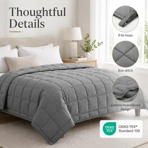 Vista 5 de Gkyet Weighted Blanket for Adults(48" x 72" 15 lbs, Twin Size) Grey Soft Cooling Weighted Blanket with Glass Beads, Breathable All Season Blanket