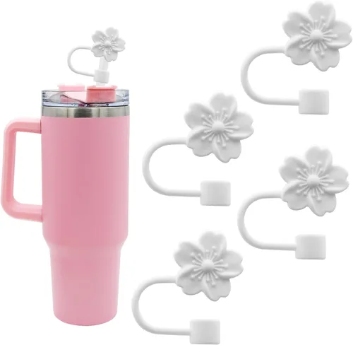 Vista 17 de Tapa de pajita de silicona con flores para vaso Stanley, 10 mm 0.4 pulgadas, tapas reutilizables para regalo de decoración de fiesta