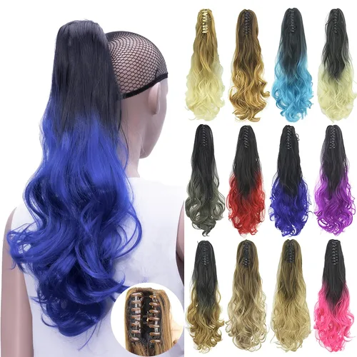 Vista 6 de IMISSU Extensiones de cabello rizado con pinza de color degradado, cola de caballo con clip (rubio degradado)