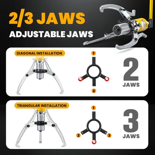 Vista 6 de NEWTRY Kit de extractor hidráulico de engranajes de 5 toneladas, separador de tracción de rodamientos de rueda, extractor de 3 mandíbulas, vertical