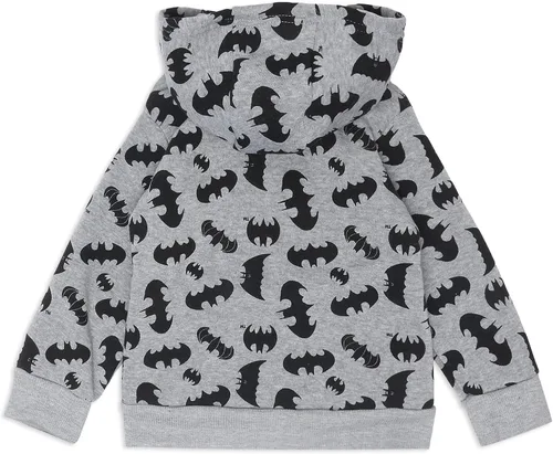 Vista 3 de Warner Bros. Batman - Conjunto de sudadera con capucha y pantalón con cremallera para niños pequeños y pequeños, gris oscuroamarillonegro