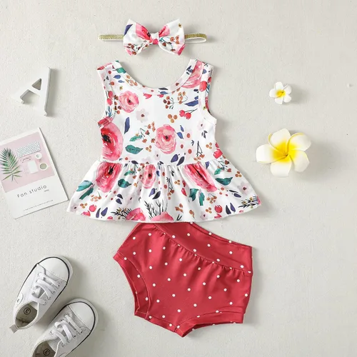 Vista 6 de Mioglrie Conjunto de ropa para bebé recién nacida, conjunto de pantalones cortos, lindos trajes de verano para bebés, ropa de bebé de algodón