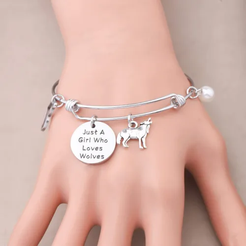 Vista 4 de FAADBUK Pulsera divertida de lobo para amantes de los animales, regalo de Just A Girl Who Loves Wolves Jewelry Bracelet Wolf Lover Gift Wolf