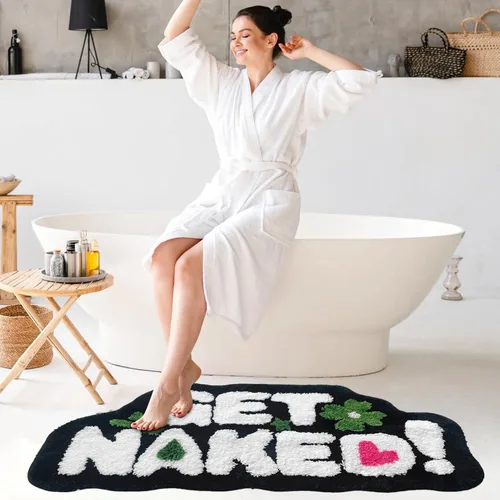 Vista 3 de Get Naked - Alfombra de baño negra – Divertida alfombra de baño antideslizante de felpa, 20 x 40 pulgadas, microfibra absorbente de secado rápido