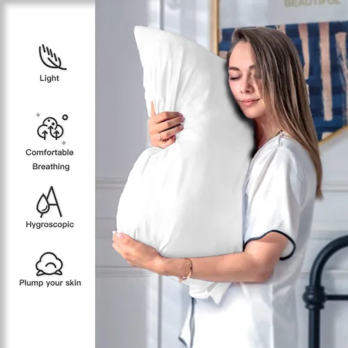 Vista 101 de Funda de almohada de seda para cabello y piel, suave, transpirable y sedosa, juego de fundas de almohada 100% tamaño estándar de 2 piezas, fundas
