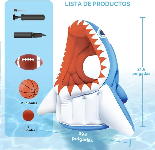 Vista 7 de iPlay, iLearn Juguete inflable 3 en 1 de piscina de tiburón para niños, juego de piscina inflable de baloncesto y fútbol, juego de lanzamiento