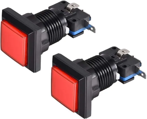 Vista 5 de uxcell Botón pulsador de juego 34x34 cuadrado 12V LED iluminado interruptor de botón con micro interruptor para videojuegos arcade azul 2 unids