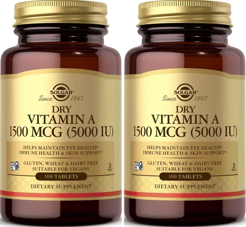 Vista 2 de Suplemento de Vitamina A seca, 5000 UI, tabletas, 100 piezas, de Solgar, E2820, 1, 1