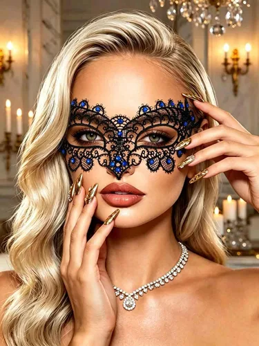 Vista 4 de Yalice Máscaras de plumas para mujer, con cristales brillantes, venecianos, de encaje, para disfraces, carnaval, Mardi Gras