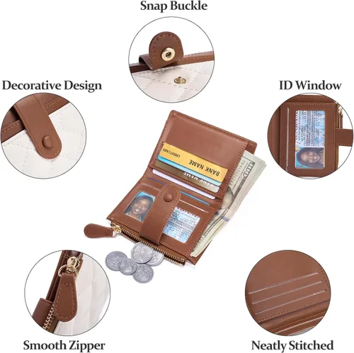 Vista 5 de GAEKEAO Billetera pequeña para mujer, de piel plegable, con bloqueo RFID, tarjetero para tarjetas de crédito, bolsillo con cremallera, monedero