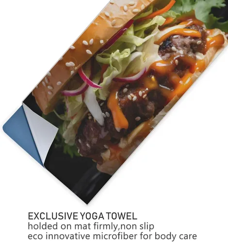 Vista 3 de Hamburger - Toalla de yoga caliente – Diseño fresco, puntos de agarre, súper absorbente, antideslizante, 27 x 73 pulgadas – Toallas para esterilla
