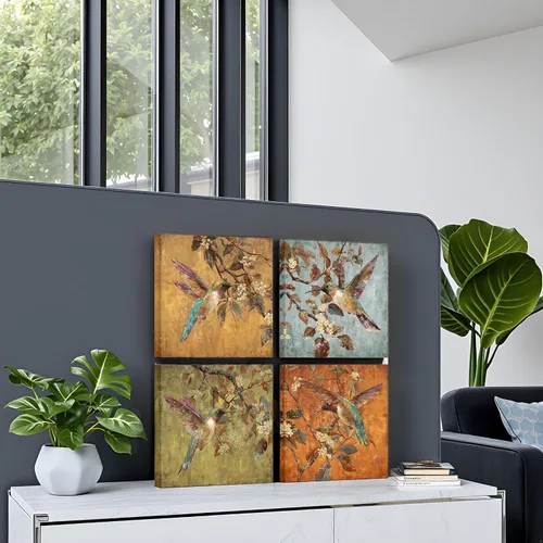 Vista 5 de sechars Lienzo decorativo para pared, diseño de colibríes, flores, pájaros, pinturas, decoración de colibrí, para decoración de dormitorio y cocina
