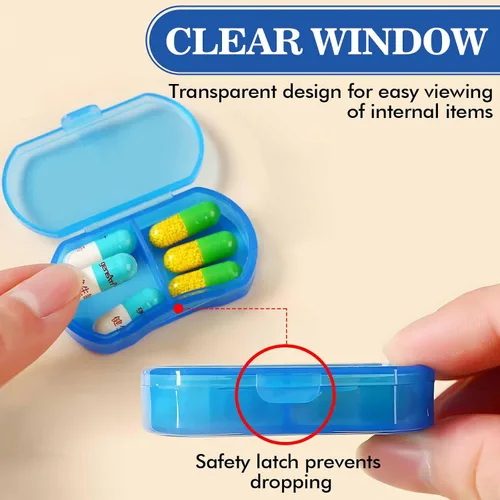 Vista 3 de Pastillero para bolso, organizador de pastillas pequeño, portátil, para viajes, diarios, pastilleros, AM y PM, mini pastillero para vitaminas