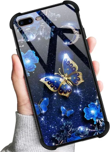 Vista 6 de Funda compatible con iPhone 8, funda para niñas y mujeres, cielo azul, flor, luna y mariposa