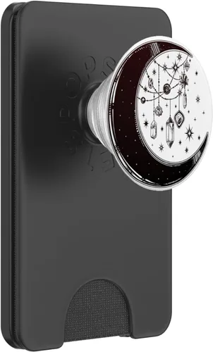 Vista 6 de Luna creciente con estrellas con cristales de bruja - PopSockets en blanco y negro PopGrip: agarre intercambiable para teléfonos y tabletas