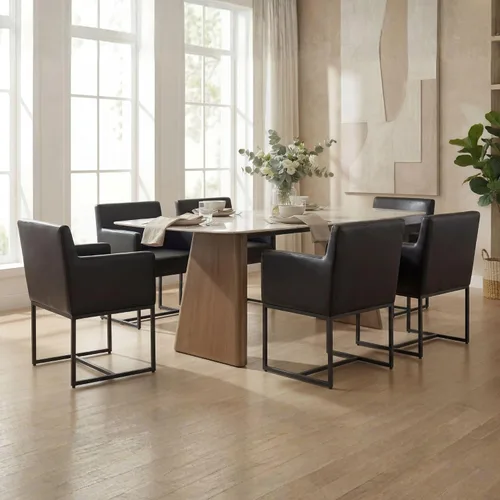 Vista 6 de BESTANO Juego de 2 sillas de comedor tapizadas con brazos de piel sintética de mediados de siglo, sillas decorativas modernas con marco de metal