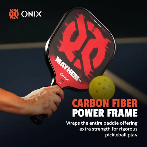 Vista 4 de Onix Mayhem Patented ThermoFused Technology Carbon Fiber Power Frame Polypropylene Honeycomb Core Performance Power and Control Pickleball Paddle