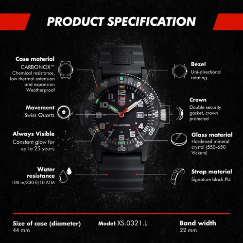 Vista 4 de Luminox - Reloj de tortuga marina de cuero para hombre (1.732in)