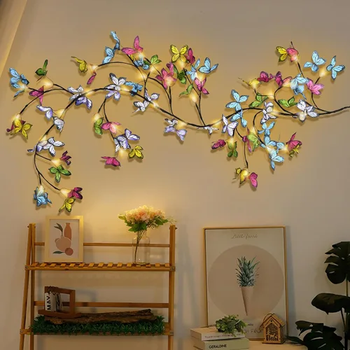 Vista 2 de Bexdir - Vid de sauce iluminada de 6 pies con mariposa, luces de ramas blancas cálidas