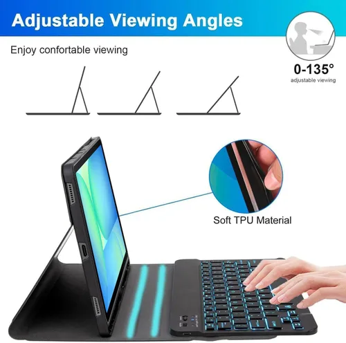 Vista 6 de Funda de teclado para Samsung Galaxy Tab S10 Lite/S10 FE/S9 FE de 10.9 pulgadas/Galaxy Tab S9 de 11 pulgadas 2023, mouse y teclado Bluetooth