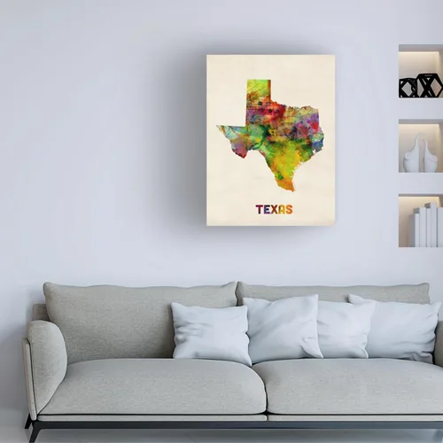 Vista 3 de Trademark Fine Art Lienzo decorativo para pared, diseño de mapa de Texas de Michael Tompsett, 18 x 24 pulgadas