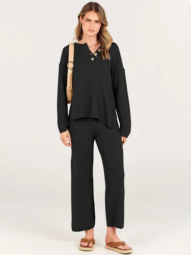 Vista 7 de ANRABESS Conjunto de 2 piezas para mujer, conjunto de suéter holgado holgado de punto de gran tamaño, conjunto de ropa de descanso a juego de moda