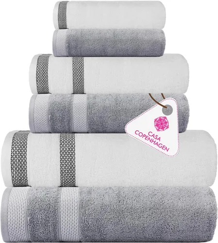 Vista 7 de CASA COPENHAGEN Exotic - Juego de 6 toallas de diseño de 100% algodón egipcio, color azul aguamarina, 550 GSM, 2 toallas de baño, 2 toallas de baño