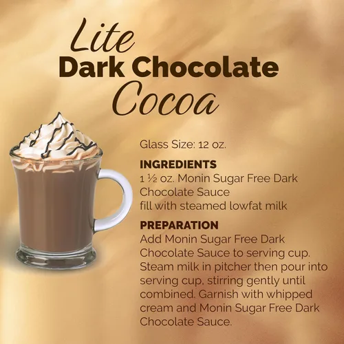 Vista 5 de Monin - Salsa de chocolate negro sin azúcar, aterciopelada y rica, ideal para postres, café y aperitivos, sin gluten (64 onzas)