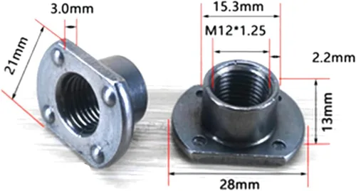 Vista 3 de heyous 10pcs tuercas de soldadura, M12 Tab Base UNC Acero al carbono Tornillo de máquina 4 Proyección Plata