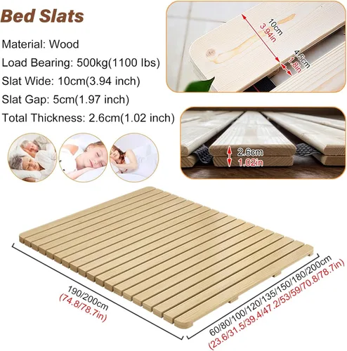Vista 2 de Bunkie de madera para cama Queen King, Matrimonial, Individual, Cama Antigua – Soporte de Colchón Rollo Plegable Base de Madera para Cama