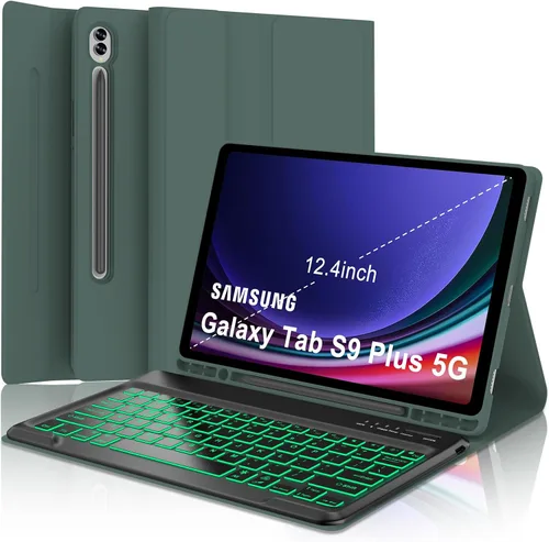 Vista 11 de Funda de teclado para Samsung Galaxy Tab A9+ Tablet de 11 pulgadas, teclado Bluetooth desmontable, funda inteligente Galaxy A9 Plus con teclado