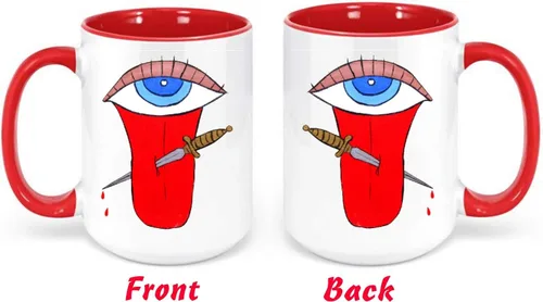 Vista 2 de Mal de Ojo Malas Lengua con cuchillo Evil Eye Beverage Cup taza café con leche café chocolate perfecto para los envidiosos