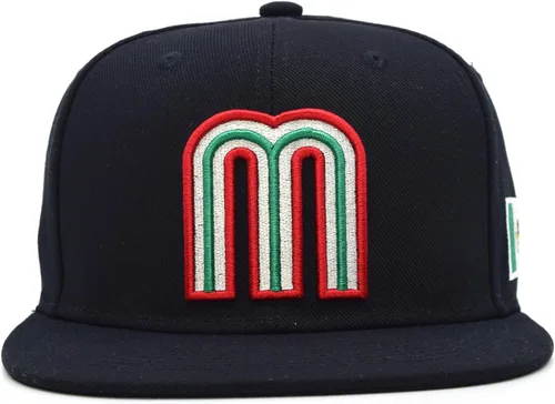 Vista 10 de Gorra acrílica de béisbol de México con diseño de bandera 3D M Flat Bill México Todo negro