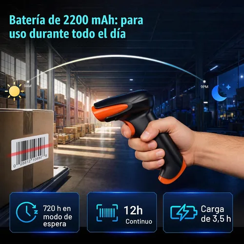 Vista 5 de Tera Escáner de código de barras 2D inalámbrico de mano: BT 2.4G USB 2D sin soporte